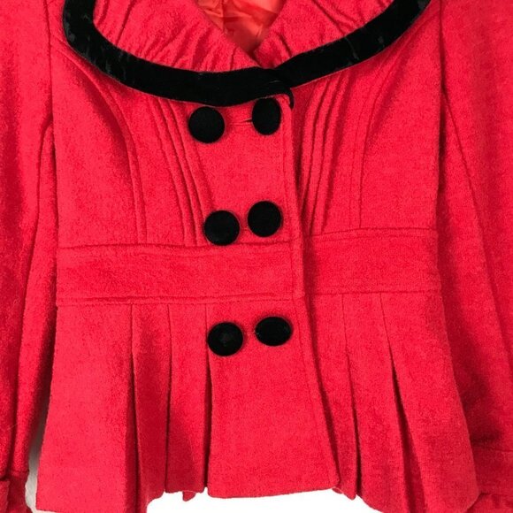 Qton Los Angeles Red Wool Blend Velvet Trim Blazer Size Small - Picture 4 of 12